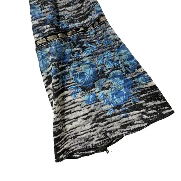 Free People women's size S gray/black/blue v neck ribbon accents bell sleeve top - Picture 4 of 9